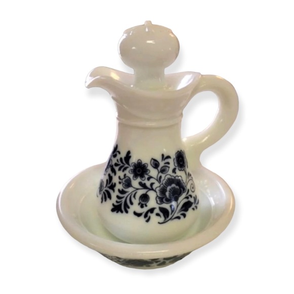 Avon Other - Vintage Avon Delft Blue Pitcher and Bowl Milk Glass Avon Bottle